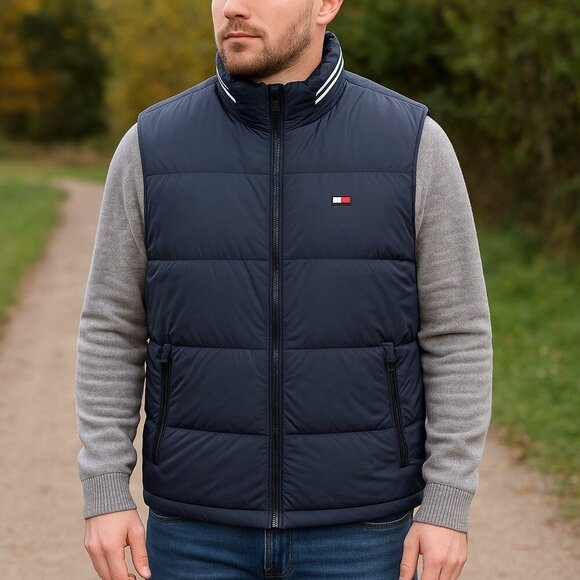 Tommy Hilfiger Men Reversible Down Puffer Vest Size L Colorblock Classic Casual - Picture 9 of 16